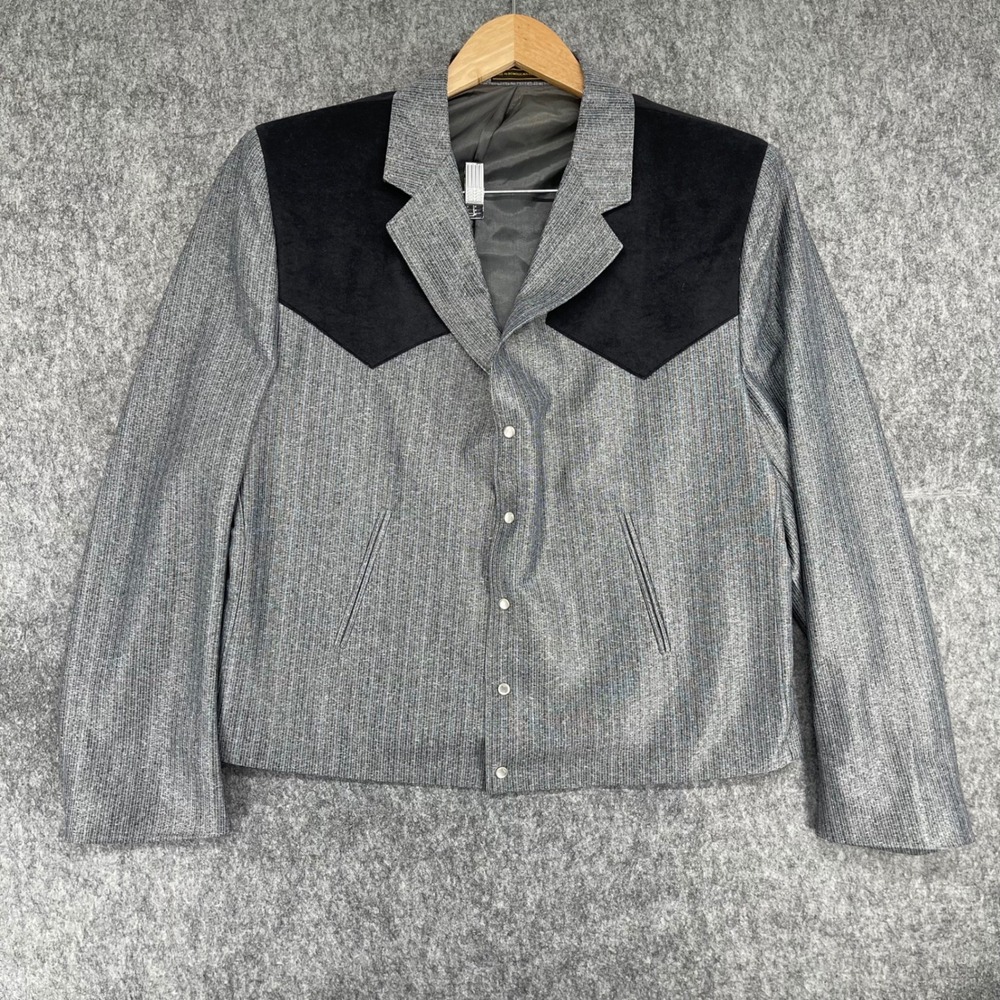 Vintage Silverado Blazer Mens 44R Western Jacket Grey Pinstripe Suede Pearl Snap